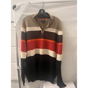 DKNY Men's Colorblocked Ottoman Stripe 1/4-Zip Logo Sweater Size L